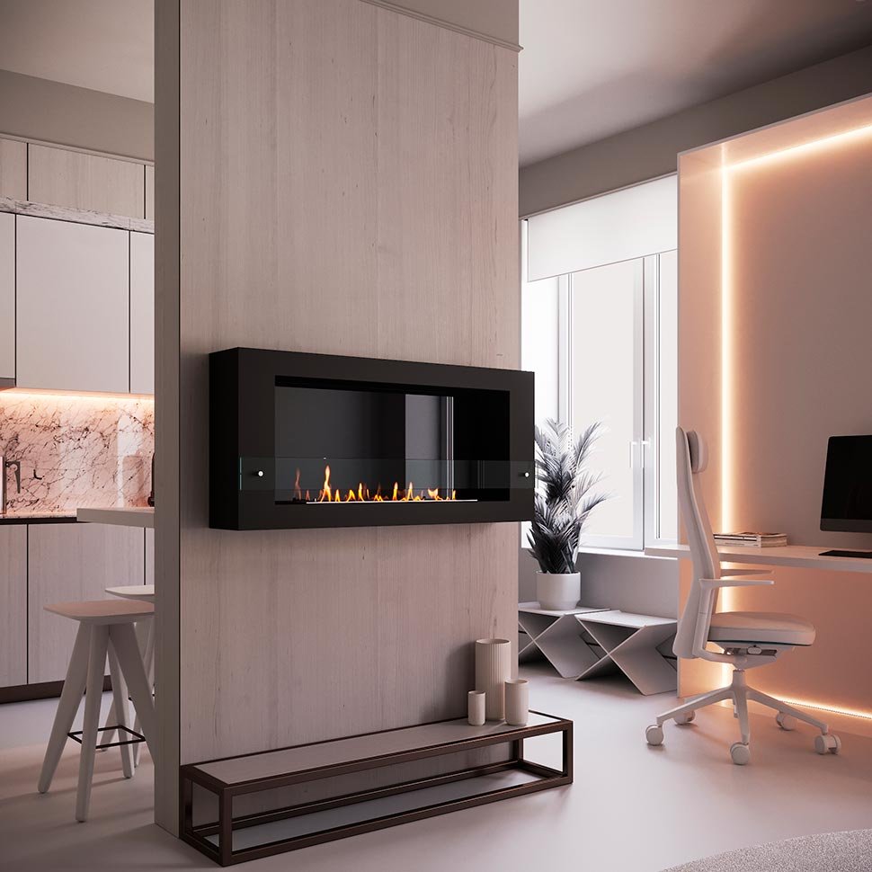 Биокамин SteelHeat WALL  LONG 1200 черный, стекло по цене 47 460 руб.