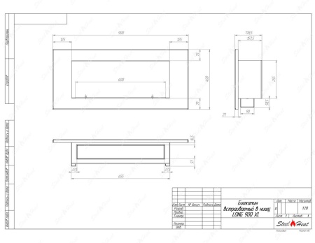 Биокамин SteelHeat LONG 900 XL стекло + стемалит по цене 38 496 руб.